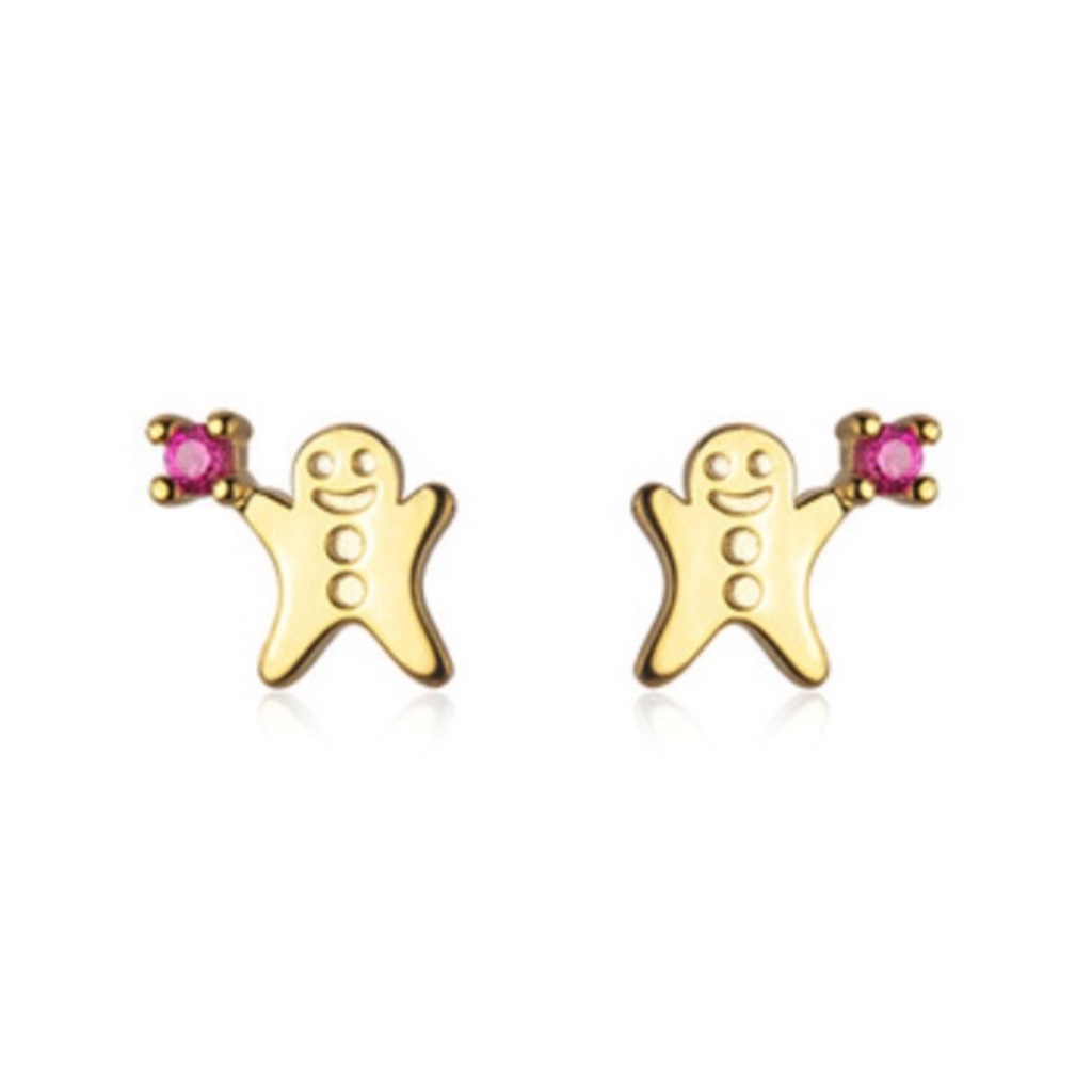 Christmas Holiday Earrings Gingerbread Cookie Sterling Silver Pink Gold Gifts 18$